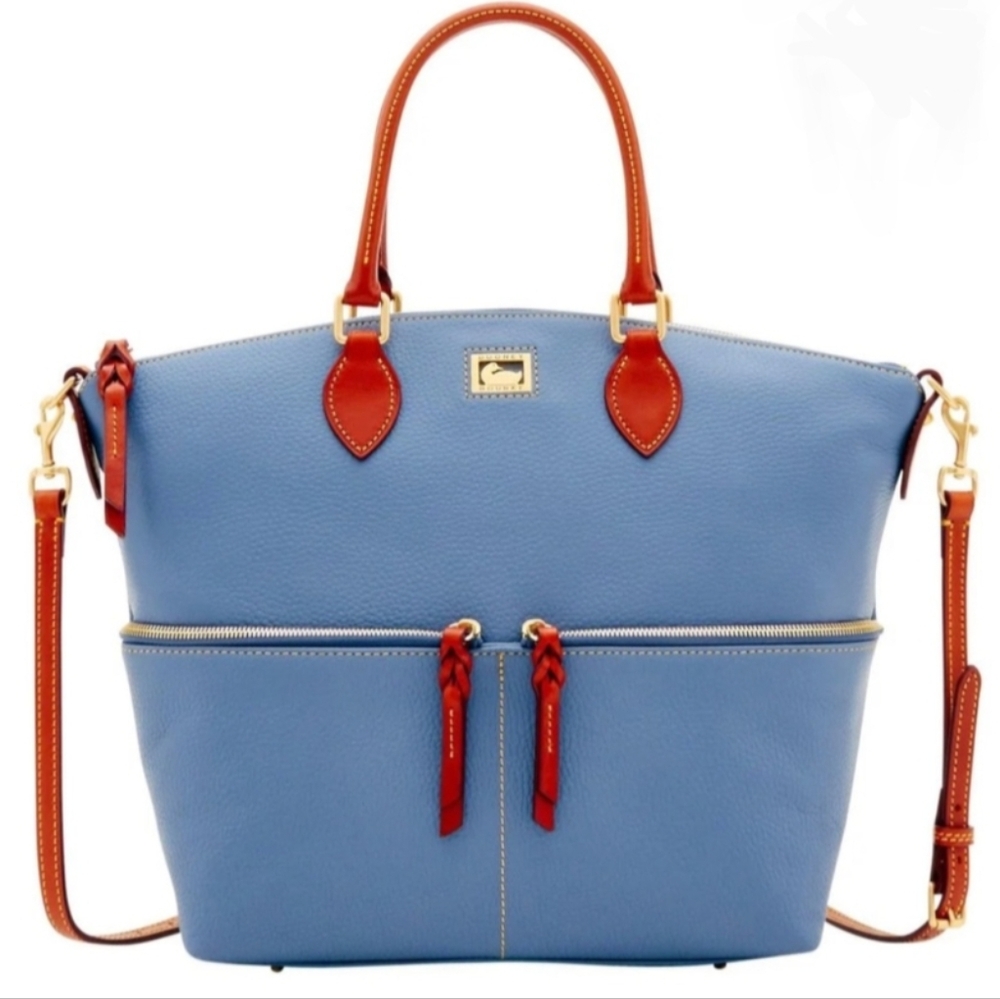 Dooney & Bourke Blue Dillen Large Pocket Satchel Leather Series in Sky Blue